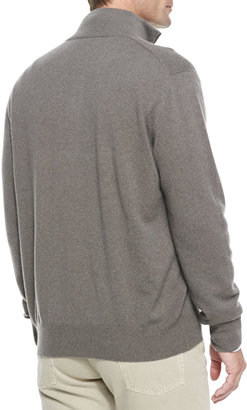 Loro Piana Melange Cashmere Half-Zip Sweater, Brown