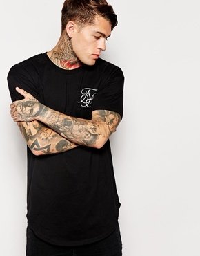 SikSilk Longline T-Shirt With Curved Hem - Black