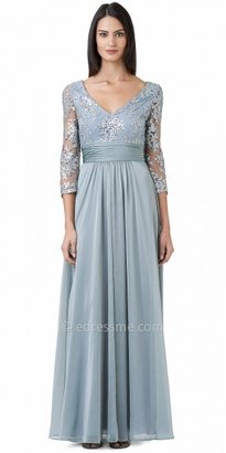 Adrianna Papell Three Quarter Sleeve Sequined Lace Evening Dresses