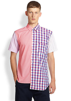 Comme des Garcons Asymmetrical Mixed-Print Cotton Sportshirt