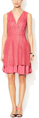 Thakoon Leather Cut A-Line Dress with Silk Skirt
