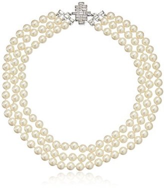 Carolee Dark Star" White Pearl and Crystal Clasp Three Row Necklace