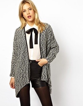 ASOS Oversized Cardigan with Waterfall Front in Cut and Sew Fabric - Black/white