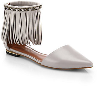 Rebecca Minkoff Faith Ankle-Fringe Leather d'Orsay Flats