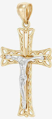 Fine Jewelry 14K Two-Tone Gold Crucifix Cross Pendant