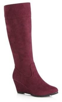 The Collection Plum faux suede wedge heel high leg boots