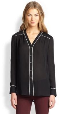 Vince Contrast Piping Silk Blouse
