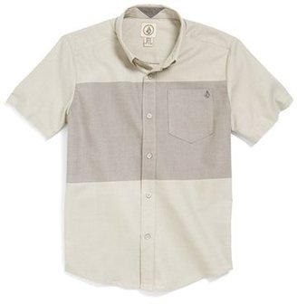 Volcom 'Weirdoh Big Stripe' Woven Classic Fit Short Sleeve Button Down Shirt (Big Boys)