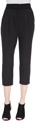 L'Agence Pleated Cropped Straight-Leg Trousers