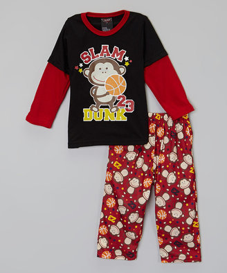 Black 'Slam Dunk' Monkey Pajama Set - Infant & Toddler