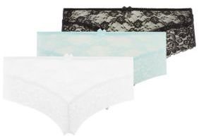Green & Black 3 Pack Green, Black and White Lace Brazlian Briefs