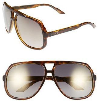 Gucci Men's Logo Temple 63Mm Aviator Sunglasses - Havana/ Gold Mirror