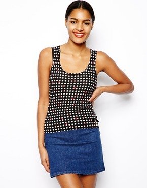 Love Moschino Knitted Tank Top in Polka Dot - Blue