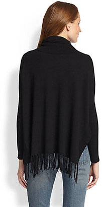 Jamison Fringed Poncho-Style Turtleneck Sweater