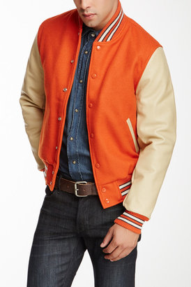 Slater & Sons Slater & Son Orange Wool Blend Leather Sleeve Varsity Jacket