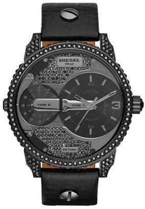 Diesel 'Little Daddy' Crystal Accent Leather Strap Watch, 46mm