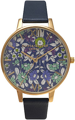 Burton Olivia OB14EX32 Women's Parlour Daisychain Print Leather Strap Watch, Turquoise