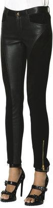 Emilio Pucci Leather Panel Zip Ankle Leggings, Nero (Black)