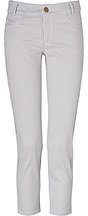 Derek Lam 10 CROSBY Khaki/White Striped Cotton-Stretch 7/8 Pants
