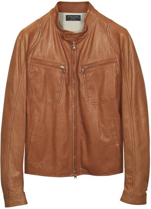 Forzieri Tan Leather Motorcycle Jacket