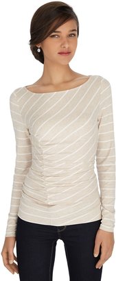 White House Black Market Long Sleeve Stripe Side Ruched Top