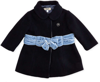 Armani Junior Felted Wool Dress Coat with Velvet Bow, True Blue, 3-24 Months