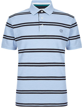 Blue Harbour Pure Cotton Tailored Fit Double Striped Polo Shirt