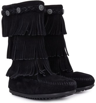 Minnetonka Black Tall Fringe Boots