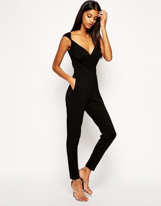 ASOS Wrap Plunge Jumpsuit with Cap Sleeves
