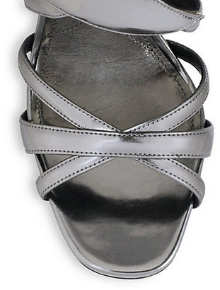 Prada Metallic Leather Perforated Wedge Sandals
