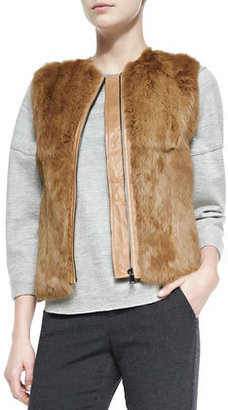 Vince Quilted Leather/Fur Zip Vest