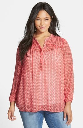 Lucky Brand Beaded Ditzy Print Top (Plus Size)