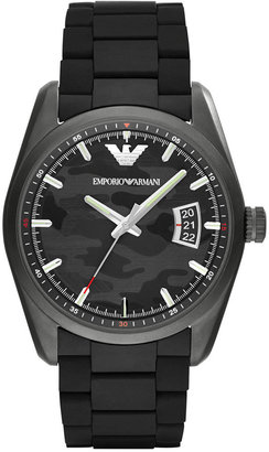 Emporio Armani Men's Black Rubber-Wrapped Stainless Steel Bracelet Watch 43mm AR6052