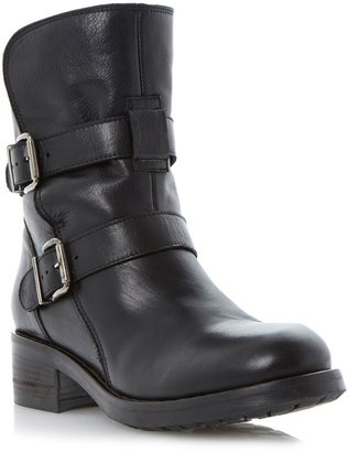 House of Fraser Dune Black Peggy double buckle leather calf boots
