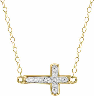 JCPenney FINE JEWELRY Teeny Tiny 14K Yellow Gold Pav Crystal Petite Cross Pendant Necklace