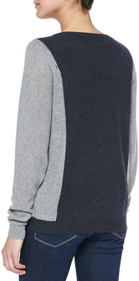 Autumn Cashmere Colorblock Zip-Shoulder Cashmere Sweater