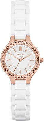 DKNY Chambers Glitz Rose Gold-Tone Ceramic Watch