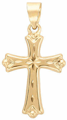 Fine Jewelry 14K Yellow Gold Star-Detail Curved Edge Cross Charm Family
