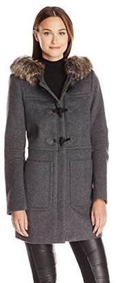 BCBGeneration Women's Hooded Wool-Blend Toggle Coat with Detachable Faux-Fur Trim