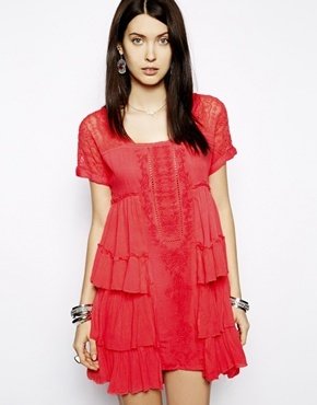 Free People Sunbeams Dress with Frill - Coral