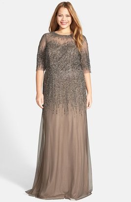 Adrianna Papell Illusion Yoke Long Beaded Gown (Plus Size)