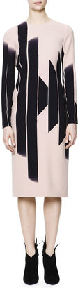 Bottega Veneta Long-Sleeve Vertical Block Lines-Print Dress