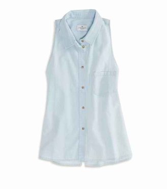 American Eagle AE Sleeveless Chambray Button Down