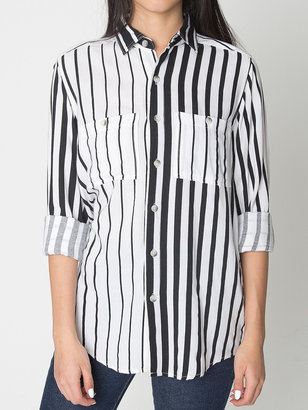 American Apparel Unisex Striped Rayon Long Sleeve Button Up Shirt