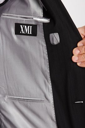 XMI Black Tonal Stripe Two Button Notch Lapel Wool Suit