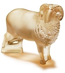 Lalique Small Ram Object, Gold Luster