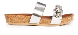 Carvela Kick Double Strap Jewelled Slider Flat Sandals - Silver