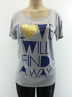 Forever 21 NEW Graphic Tee Cotton Gold Heart Gray TShirt Top Scoop Neck S M L