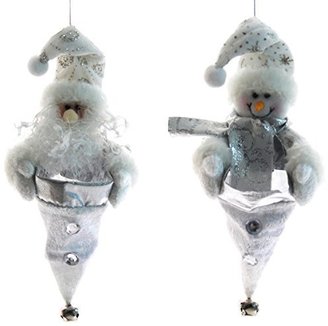 Camilla And Marc WeRChristmas 23 cm Hanging Santa and Snowman Christmas Tree Treat Sweet Chocolate Bags, Twin Pack, Silver/ White