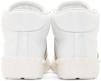 Valentino White & Burgundy Leather High-Top Sneakers